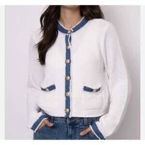 NEW RD STYLE jazzlyn long sleeve cardigan in ivory denim combo
